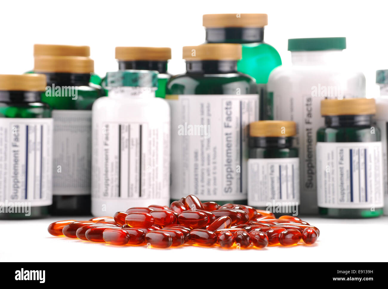 Dietary supplement capsules and containers Stock Photo Alamy