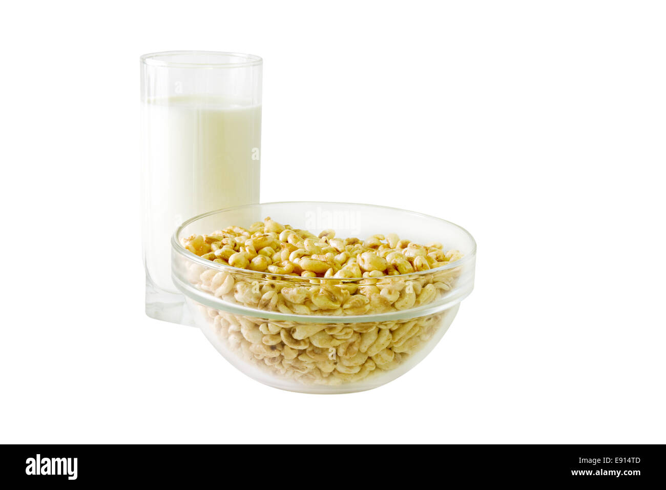 A glass of milk and a bowl of cereals Stock Photo Alamy