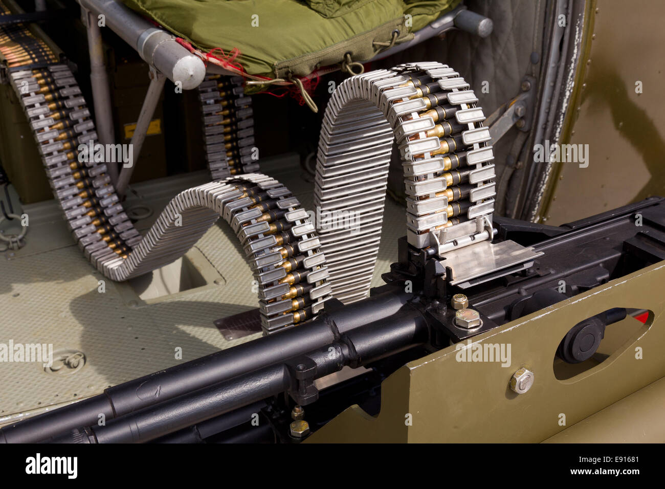 Machine gun on army helicopter Stock Photo