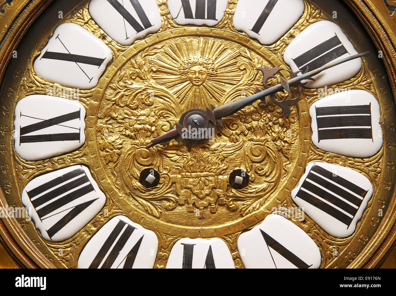 Very old Clock with golden Face Stock Photo Alamy