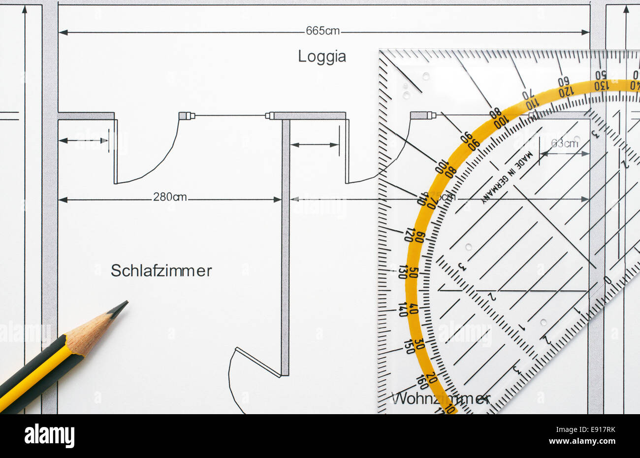 Ground Plan Apartment with Pencil Stock Photo