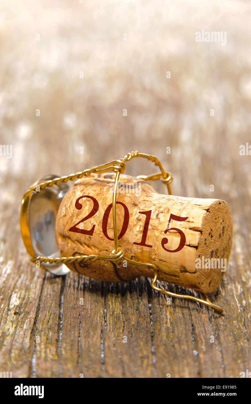 new year 2015 with cork of champagne Stock Photo