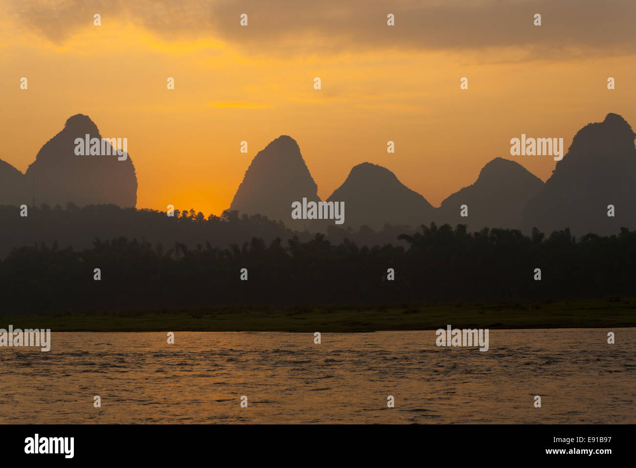 Yangshuo Li River Karst Horizontal Stock Photo