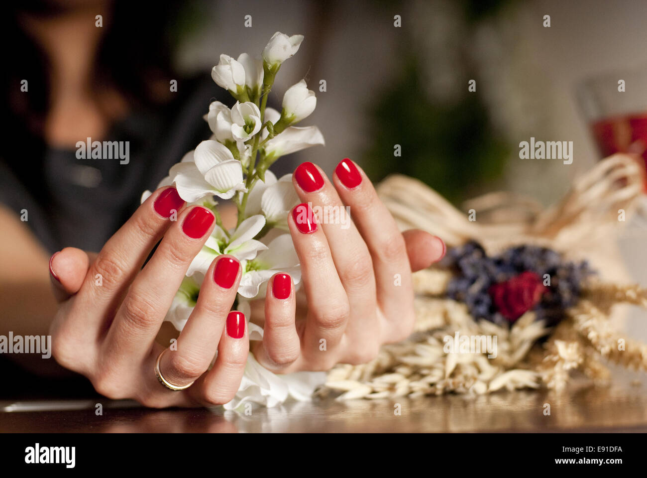 Hand And Flowers Stock Photo Alamy