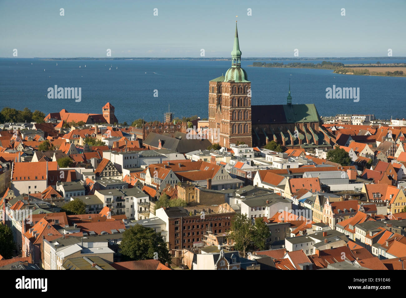 View of Stralsund & Nikolaikirche from St. Marys Church, Mecklenburg Western Pomerania, Germany. Stock Photo