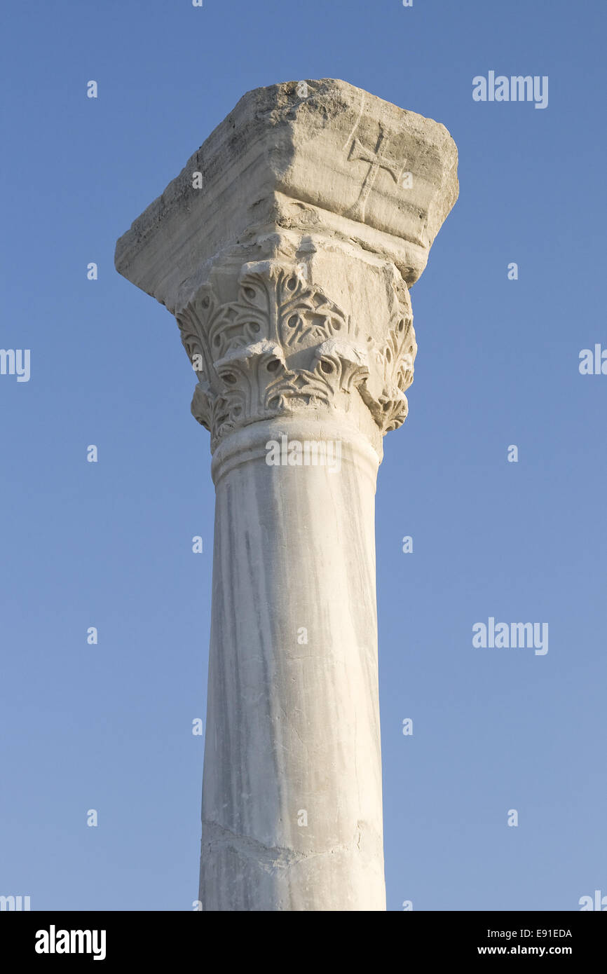 Old classical column over clear blue sky Stock Photo - Alamy
