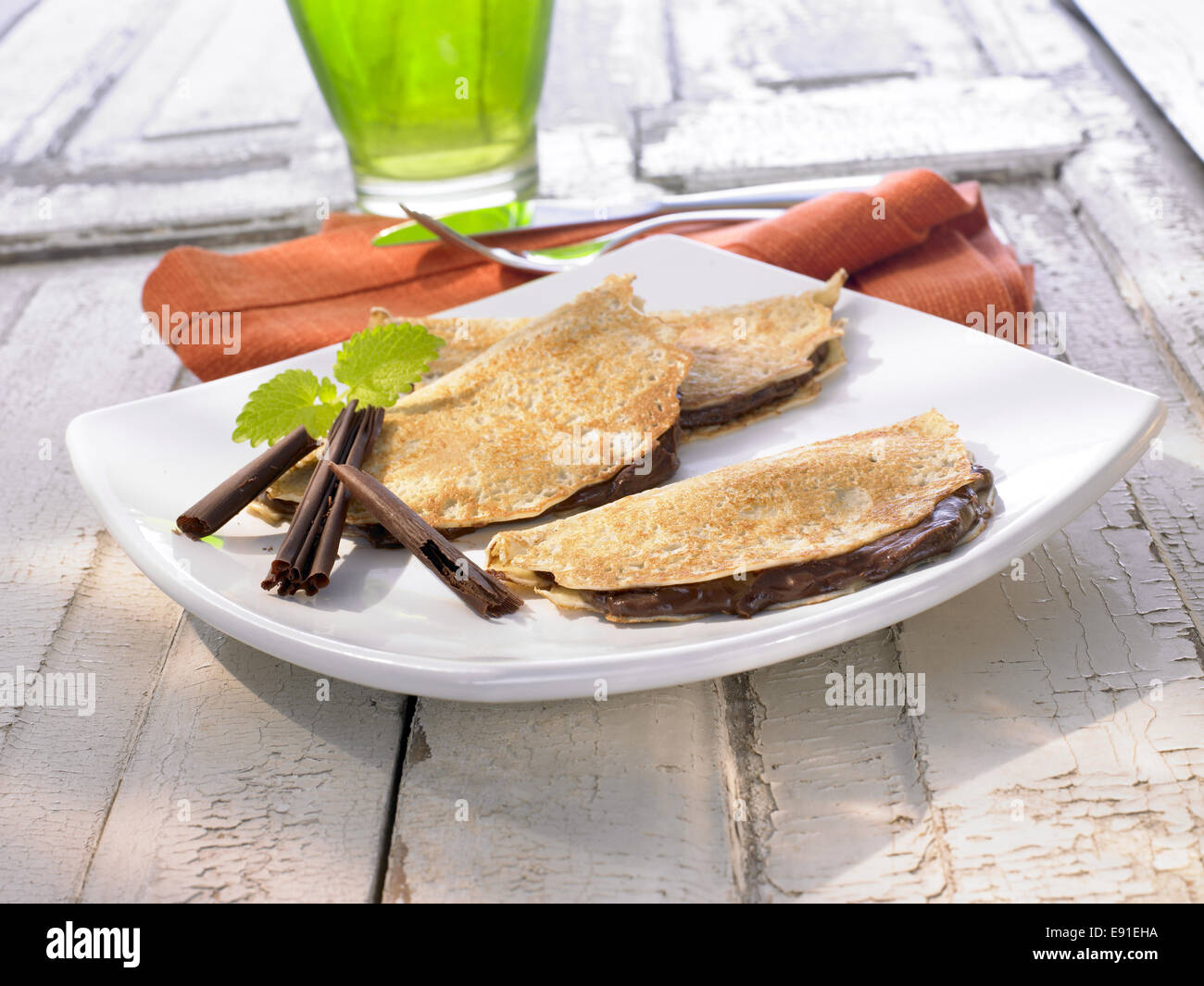 Crepes with Chocolate Stock Photo