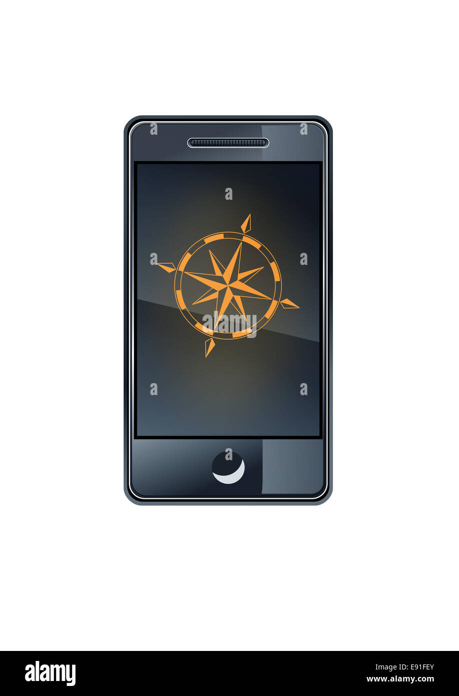 Smartphone with wind rose compass Stock Photo