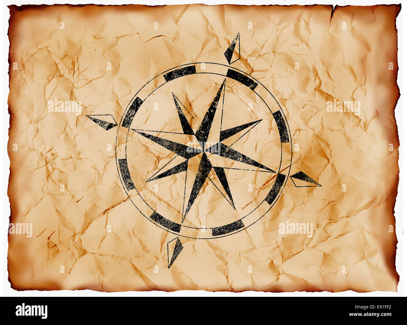wind rose compass on yellowed paper Stock Photo