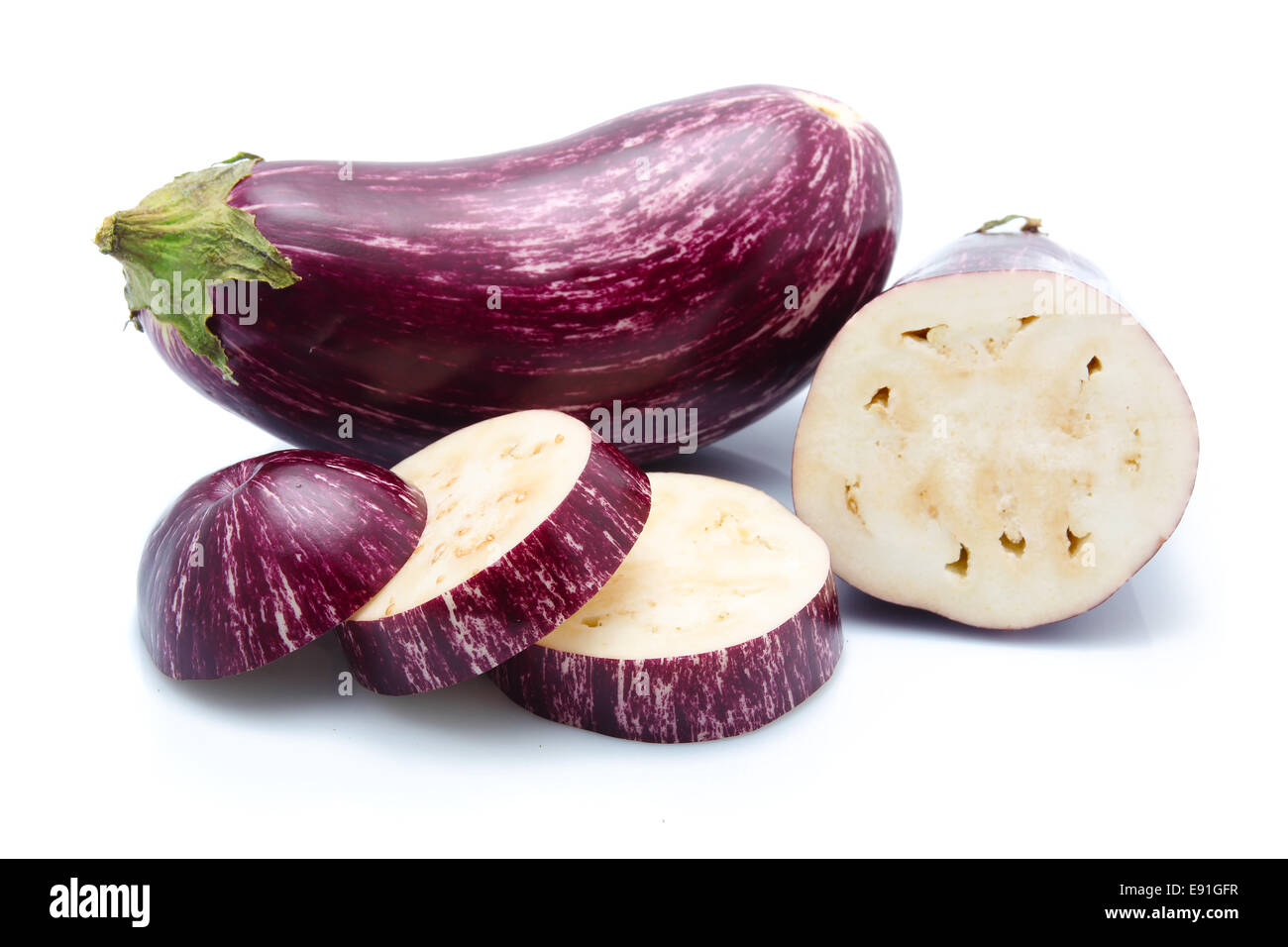 Purple eggplant vegetables isolated on white Stock Photo