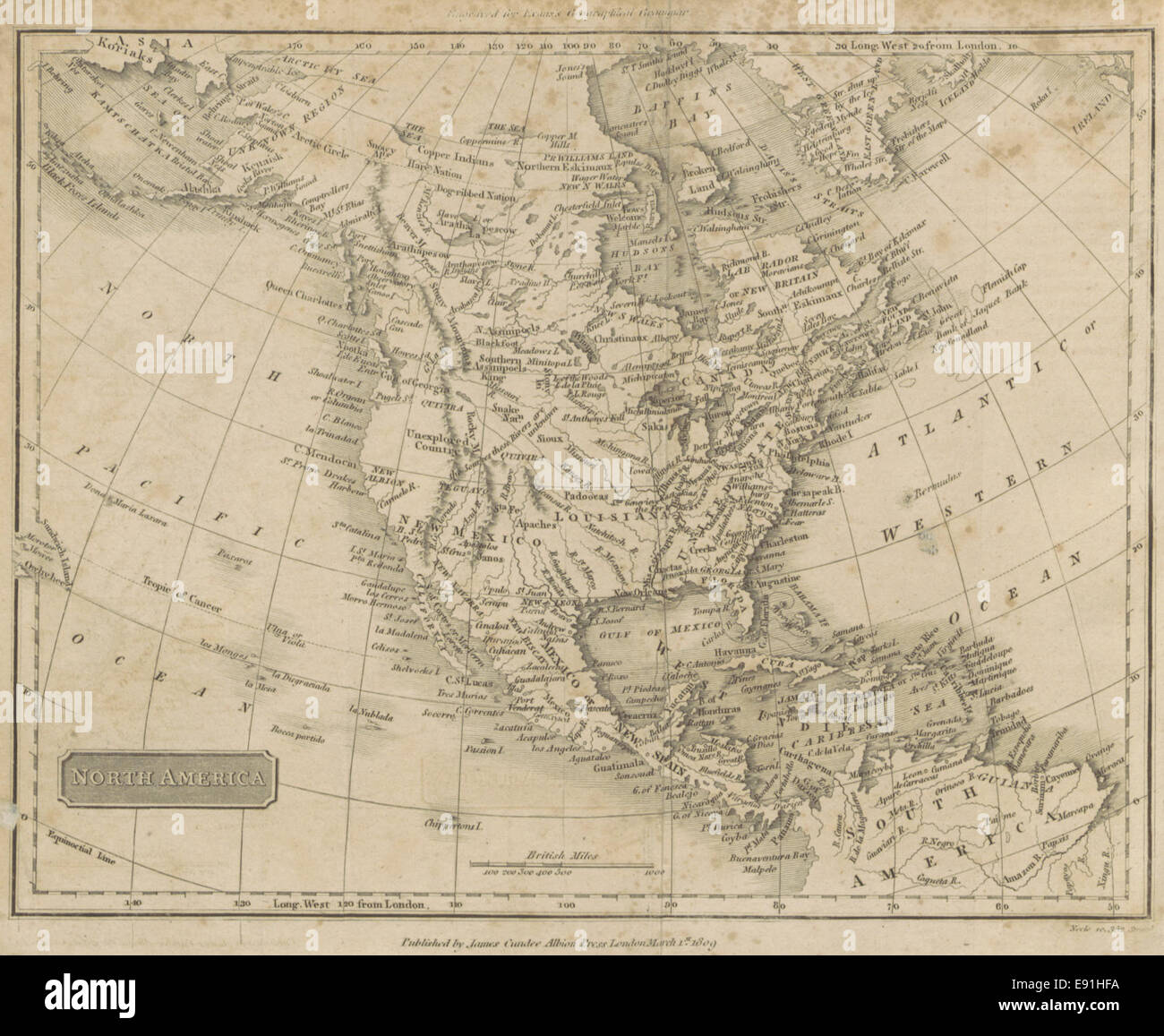 A vintage 1811 map of North America, showcasing the political and ...