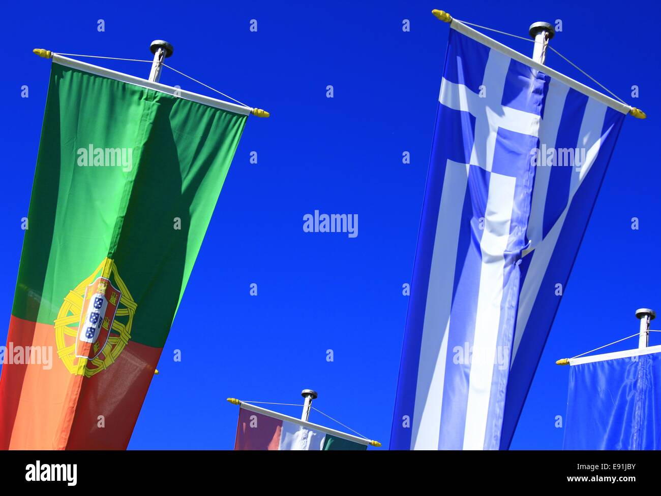 Flags of Portugal and Greece Stock Photo