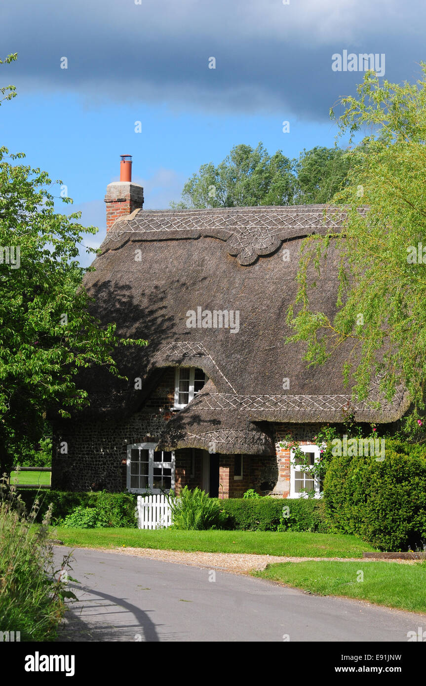 A view of a traditional thatched cottage at Tarrant Hinton Dorset UK