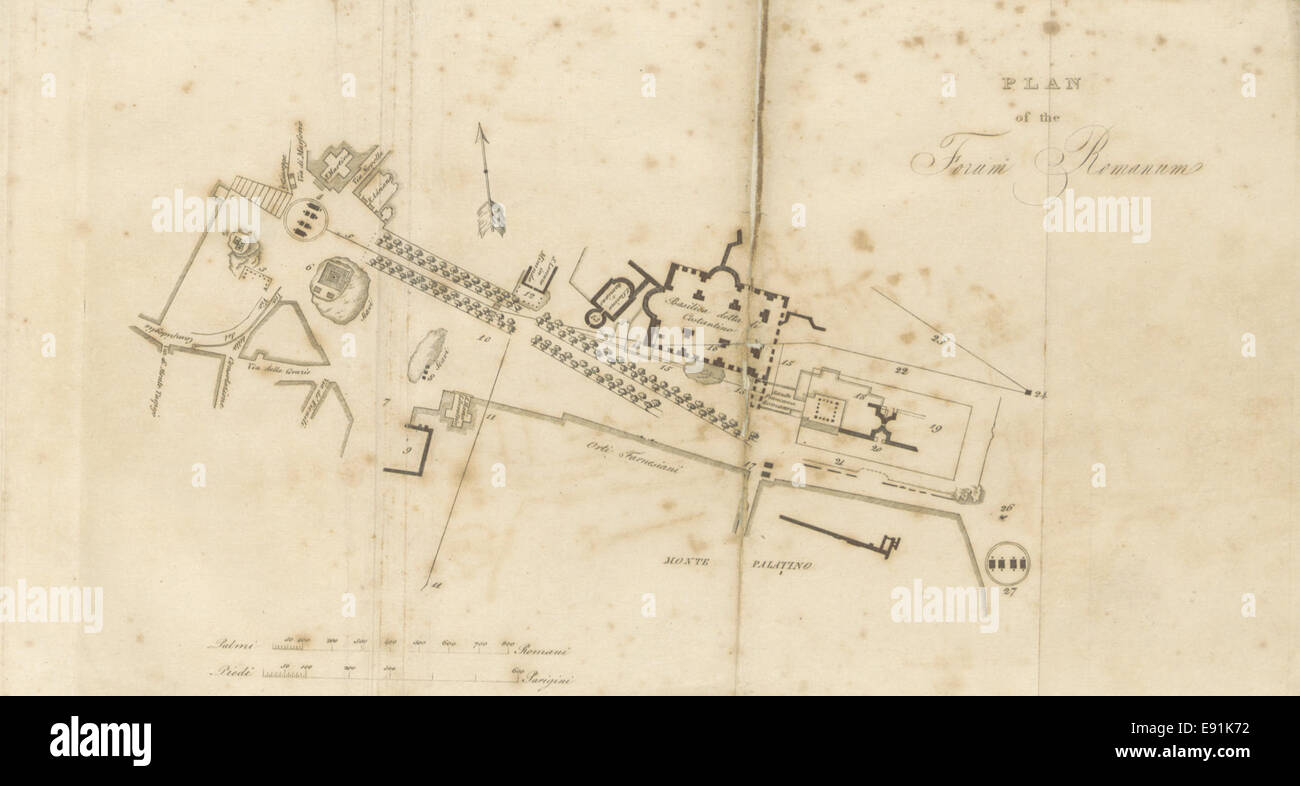 An illustration from a 1828 work depicting the plan of the Roman Forum ...