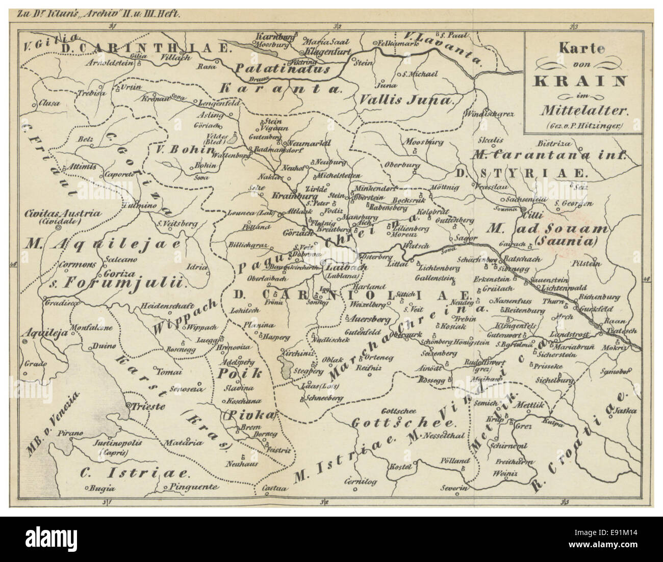 (1854) Karte von KRAIN im Mittelalter Stock Photo