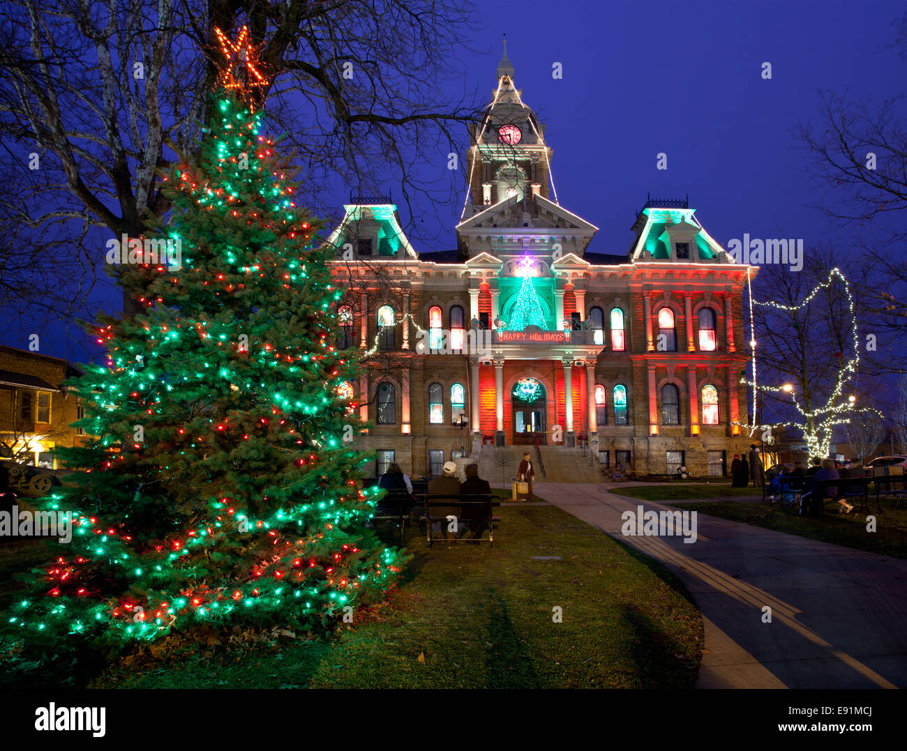 Cambridge Ohio Christmas Lighting Stock Photo