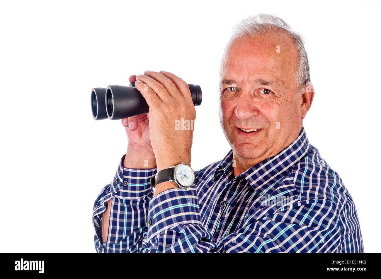 Senior with binocular Stock Photo Alamy