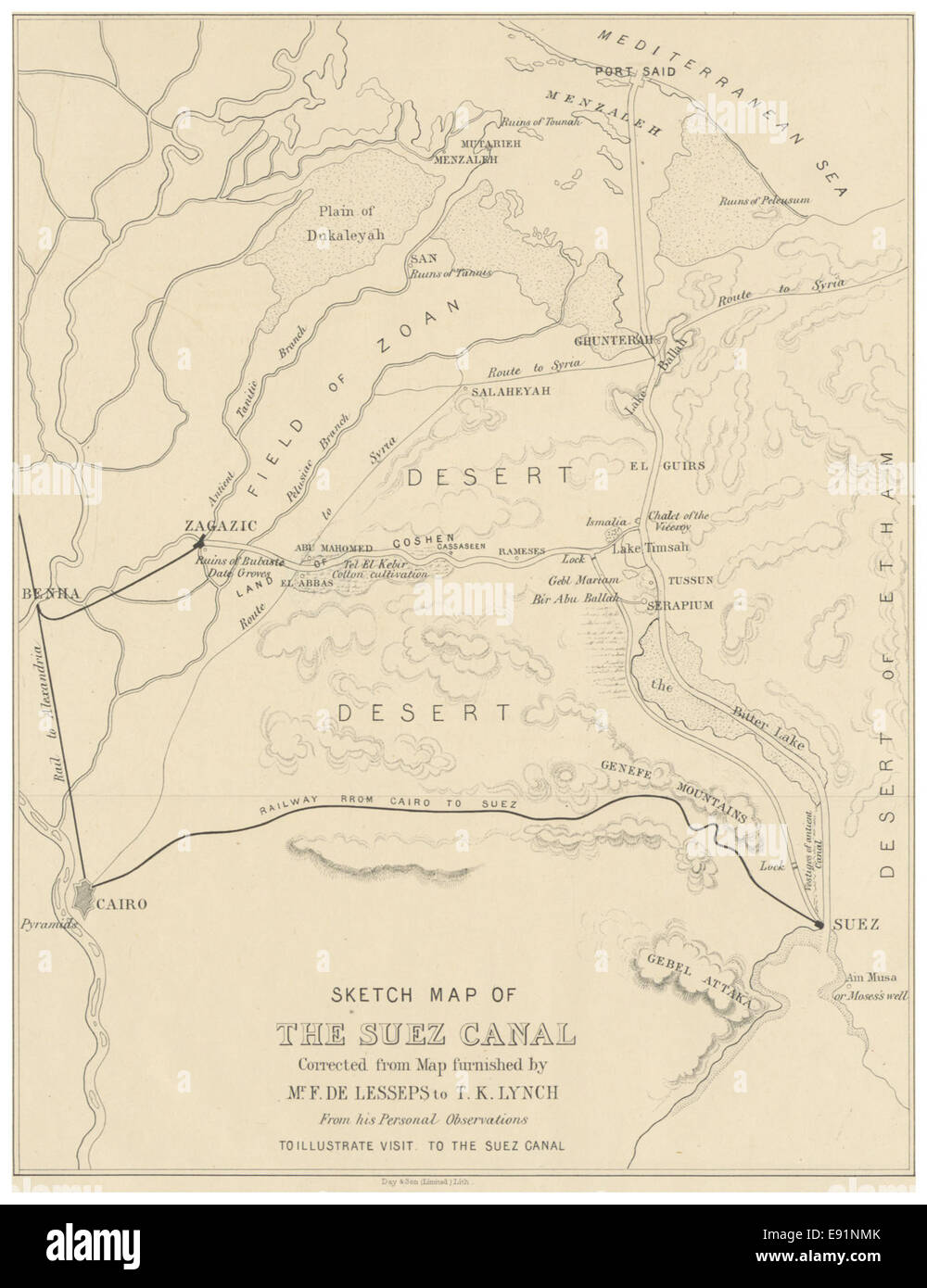 (1866) SKETCH MAP OF THE SUEZ CANAL Stock Photo