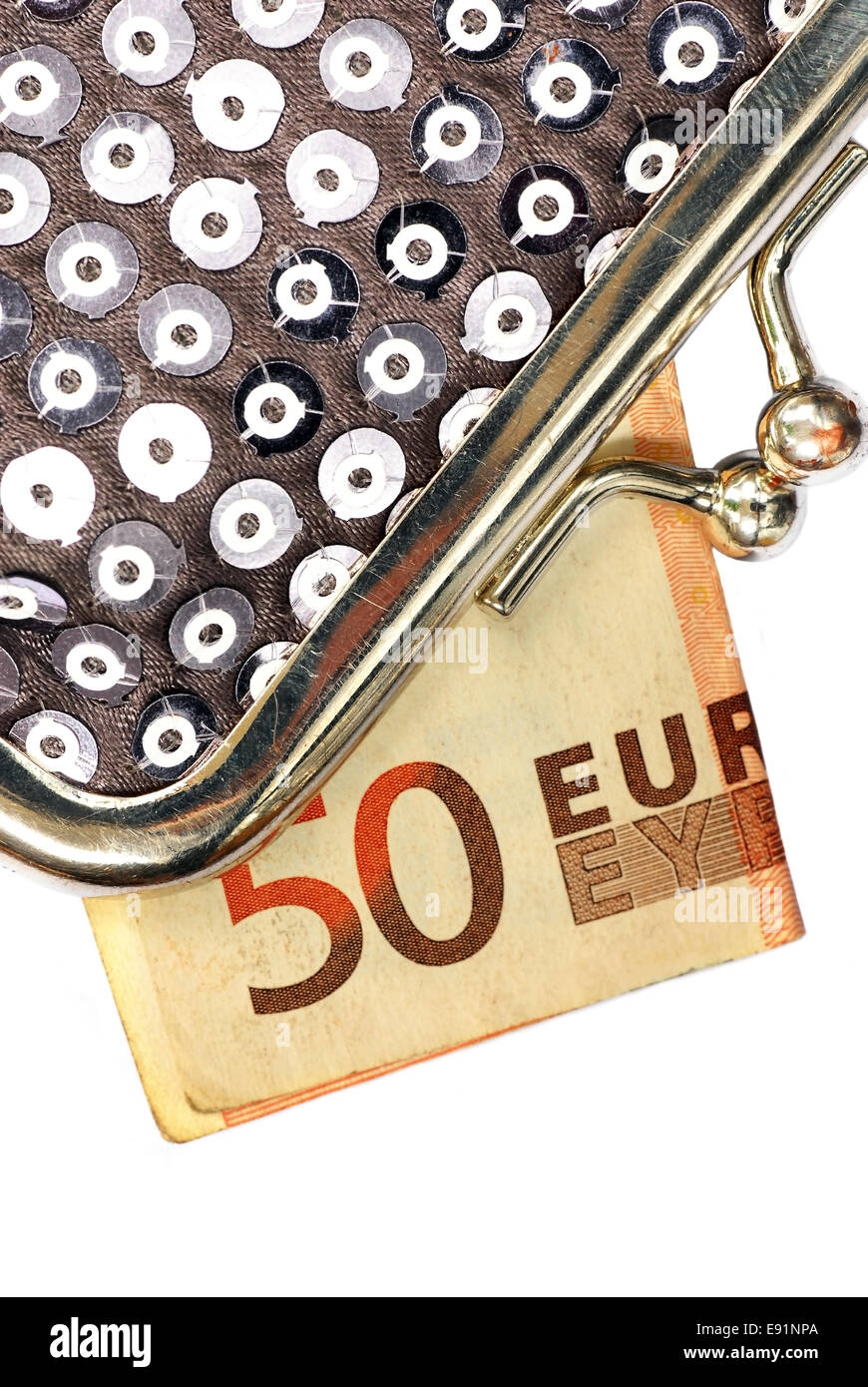 Silver Purse with fifty euros Stock Photo