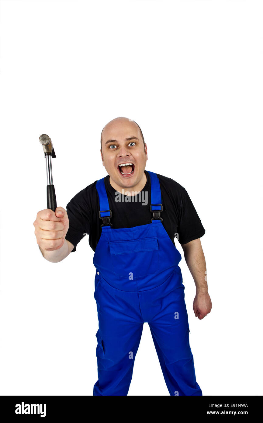 Craftsmen with hammer in hand Stock Photo