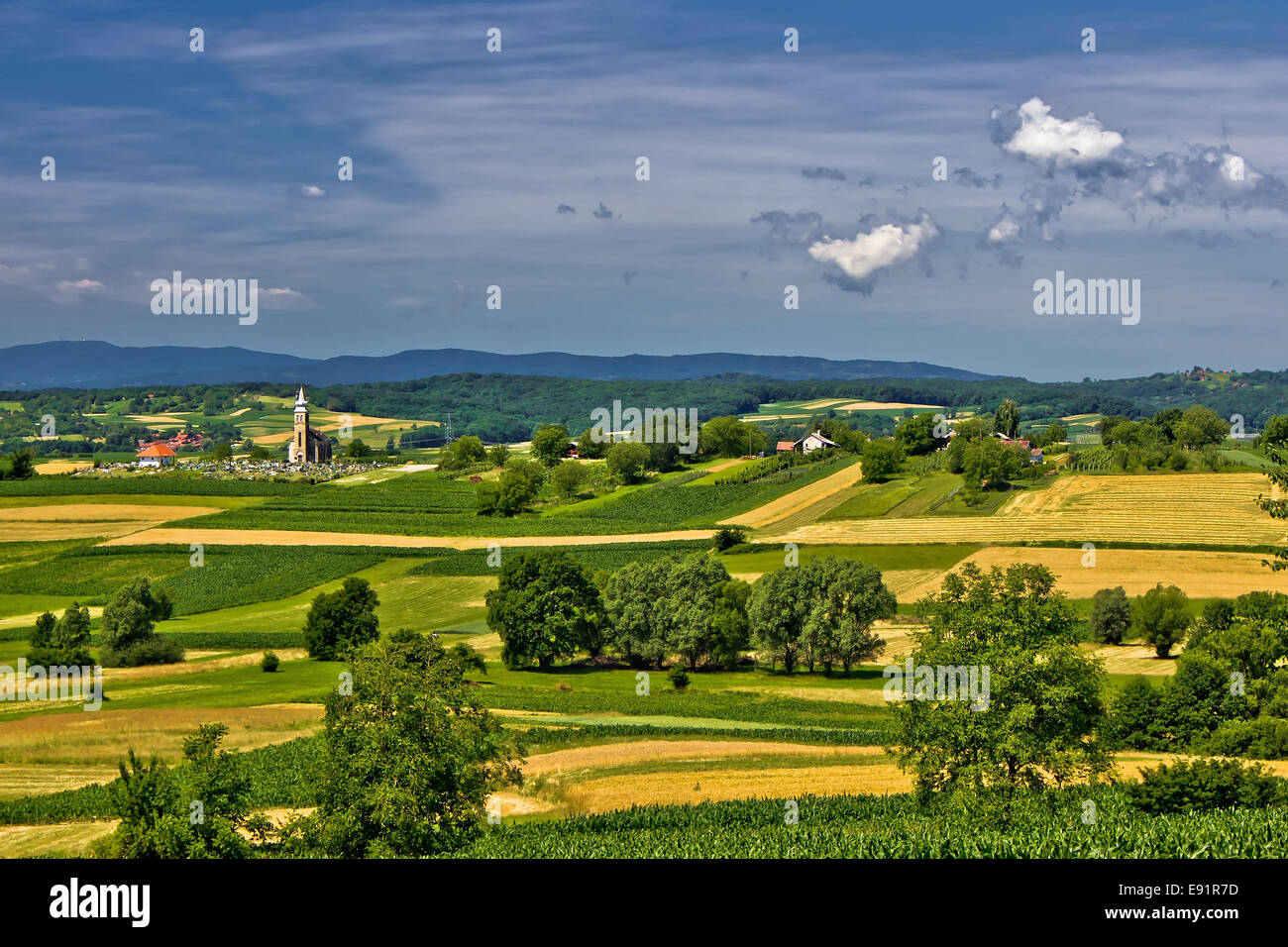 Church on the beautiful hill in springtime Stock Photo