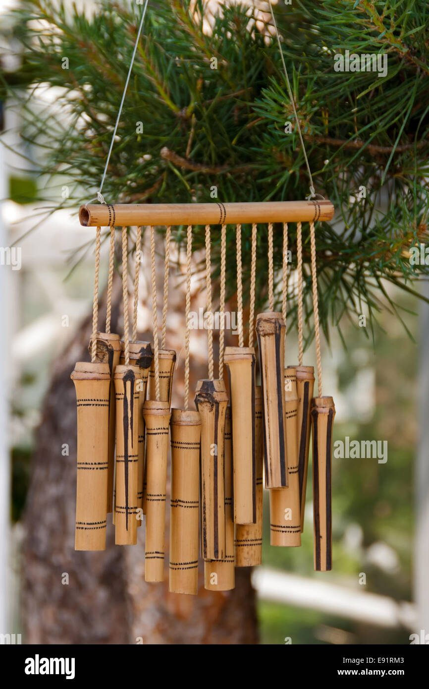 Wind chime with bamboo poles Stock Photo Alamy