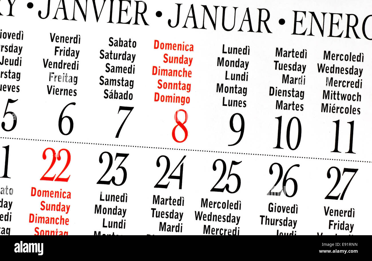 Calendar Of January 12 Stock Photo Alamy