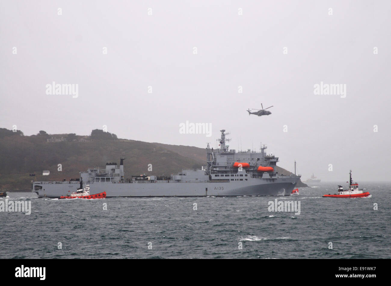 Falmouth, Cornwall, UK. 17th October, 2014. Medical ship leaves Falmouth en-route to Sierra Leone. The ship is carrying relief supplies to aid the ebola outbreak. Credit:  Stephen Parker/Alamy Live News Stock Photo