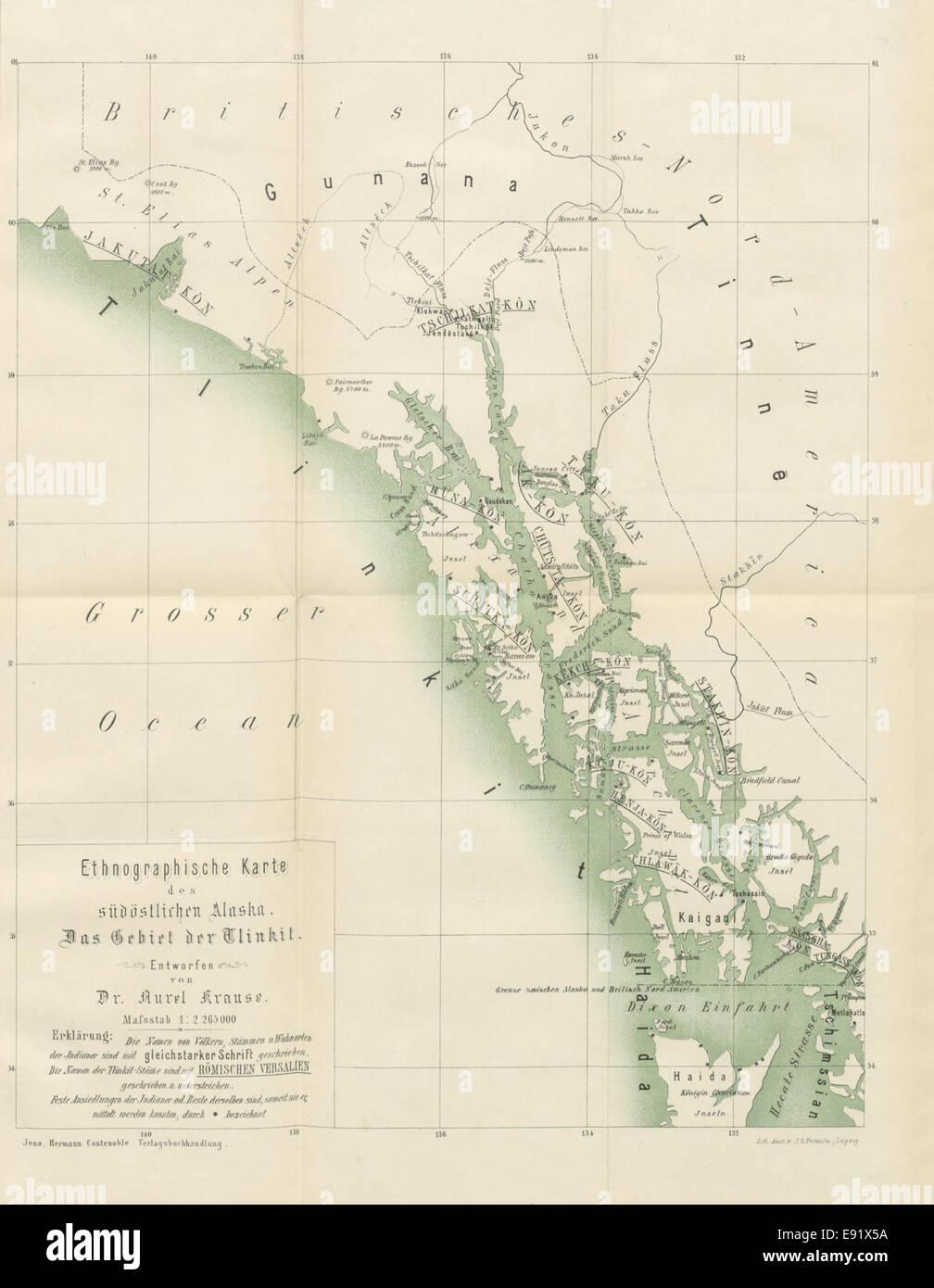 (1885) Ethnographische Karte, das Gebiet der TLINKIT Stock Photo