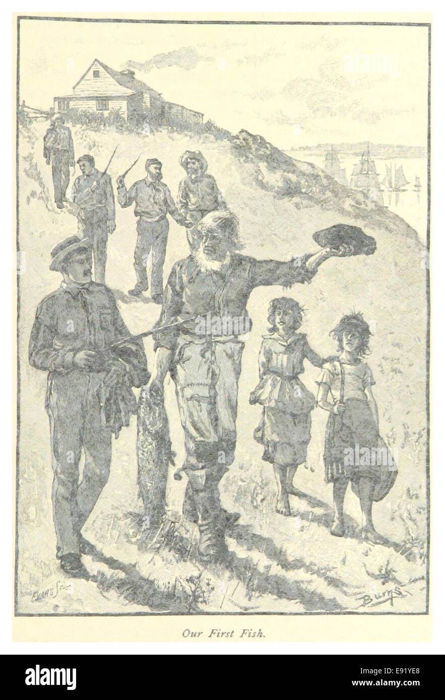 This 1885 illustration captures the moment of 'Our First Fish ...