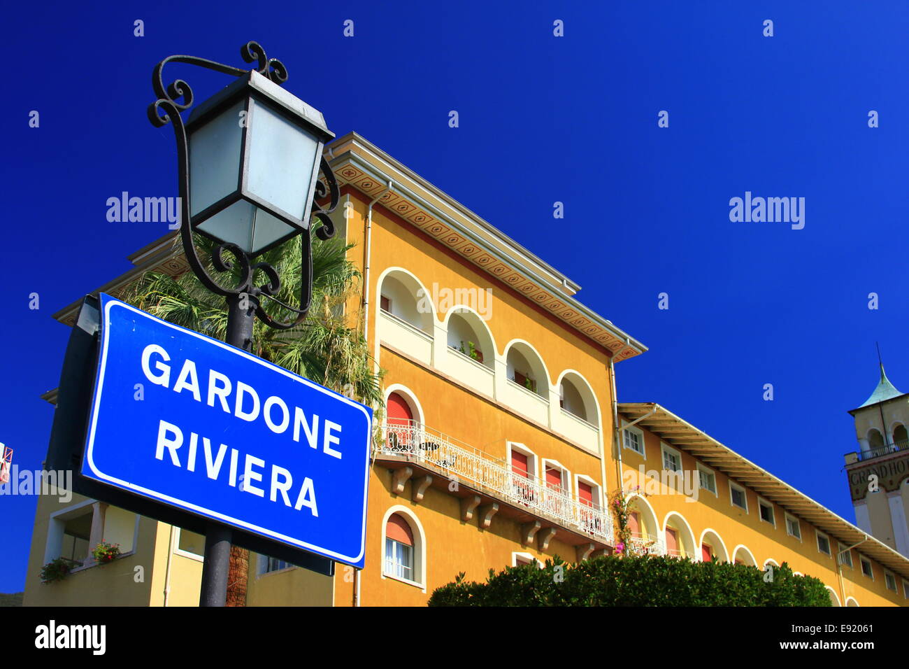 Sign at the port of Gardone Riviera Stock Photo