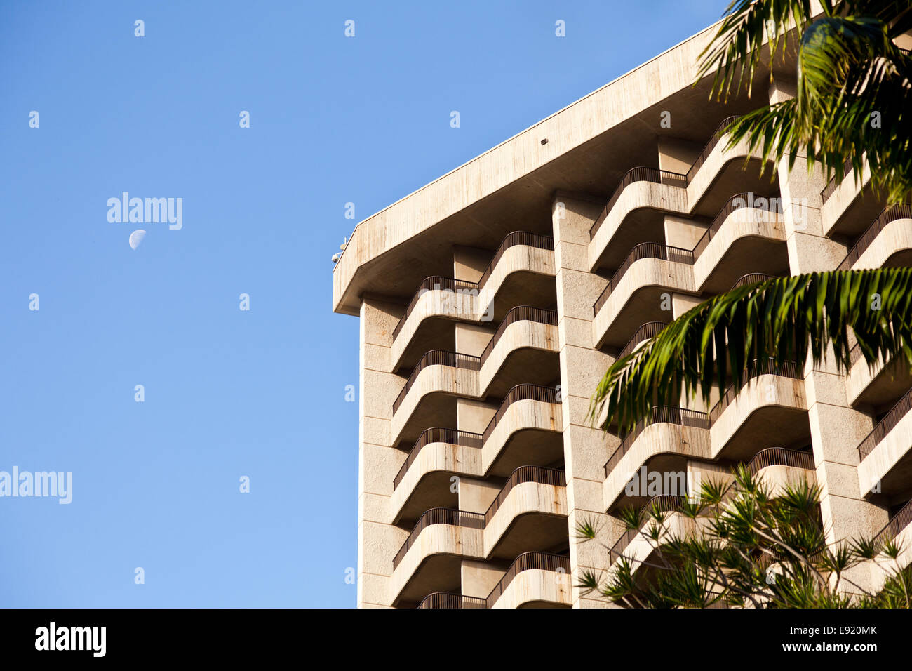 Geometric rooms in hotel facade Stock Photo