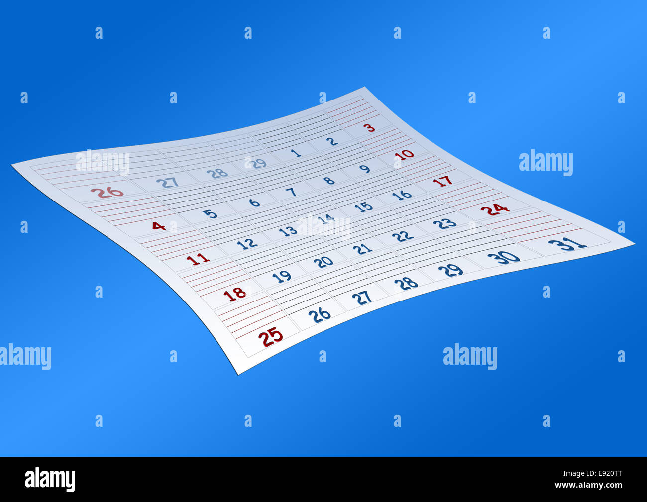 Last page of a calendar Stock Photo Alamy