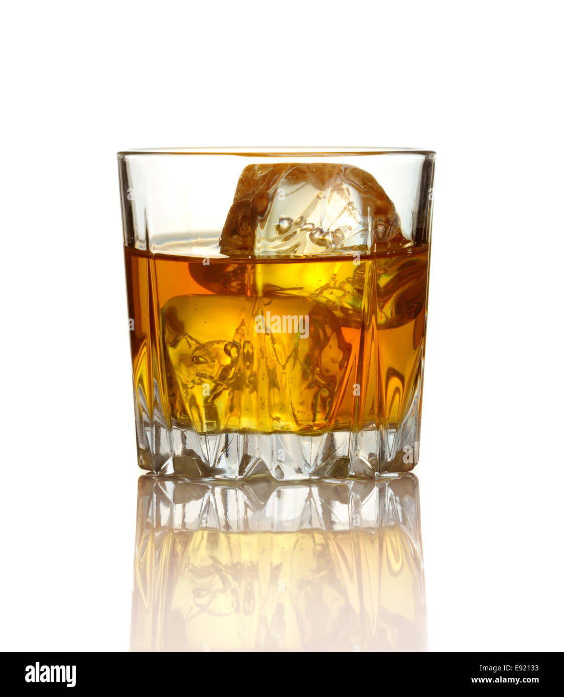 Glass of whiskey and ice isolated on white Stock Photo Alamy