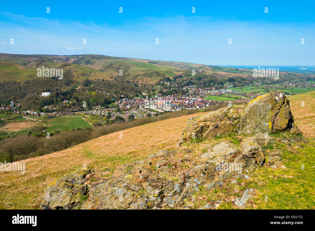 The town of Church Stretton and the Long Mynd in Shropshire, England