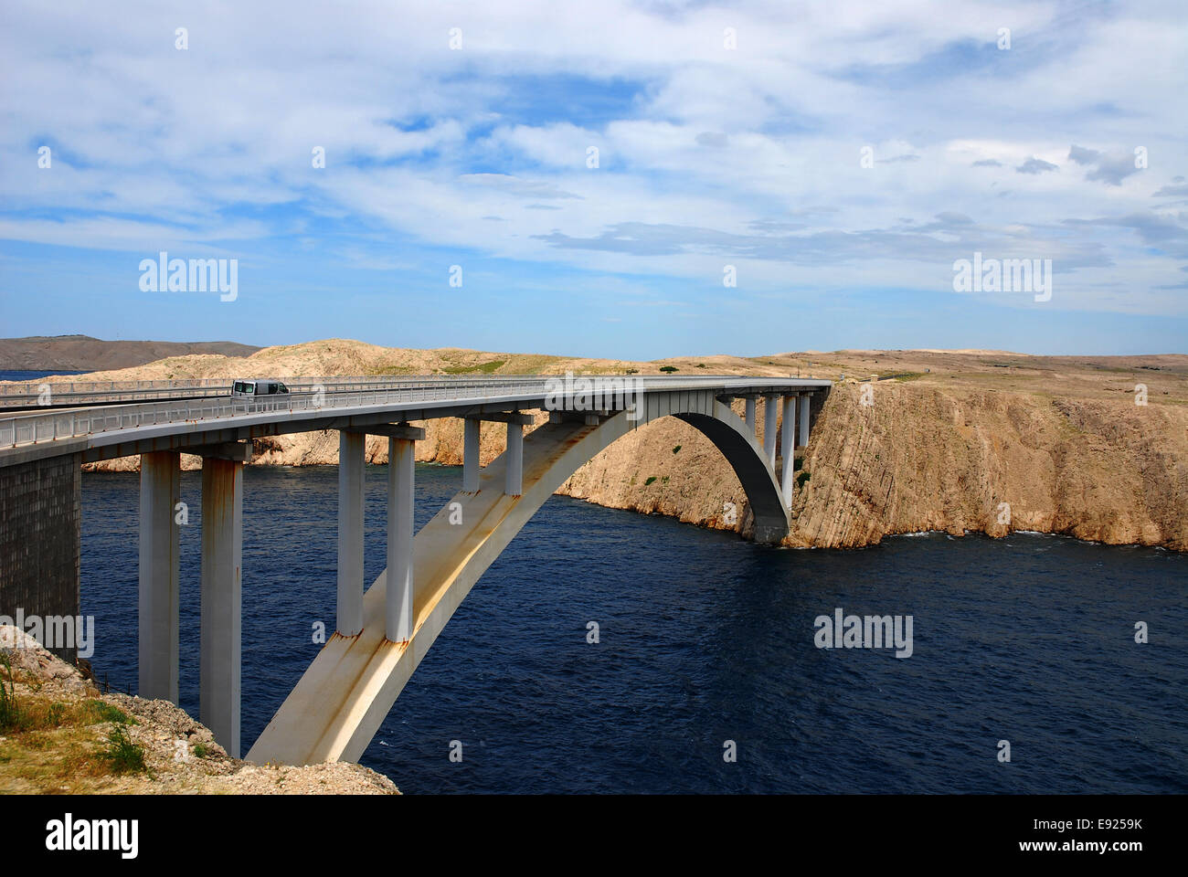 Bridge to the island Pag in Croatia Stock Photo