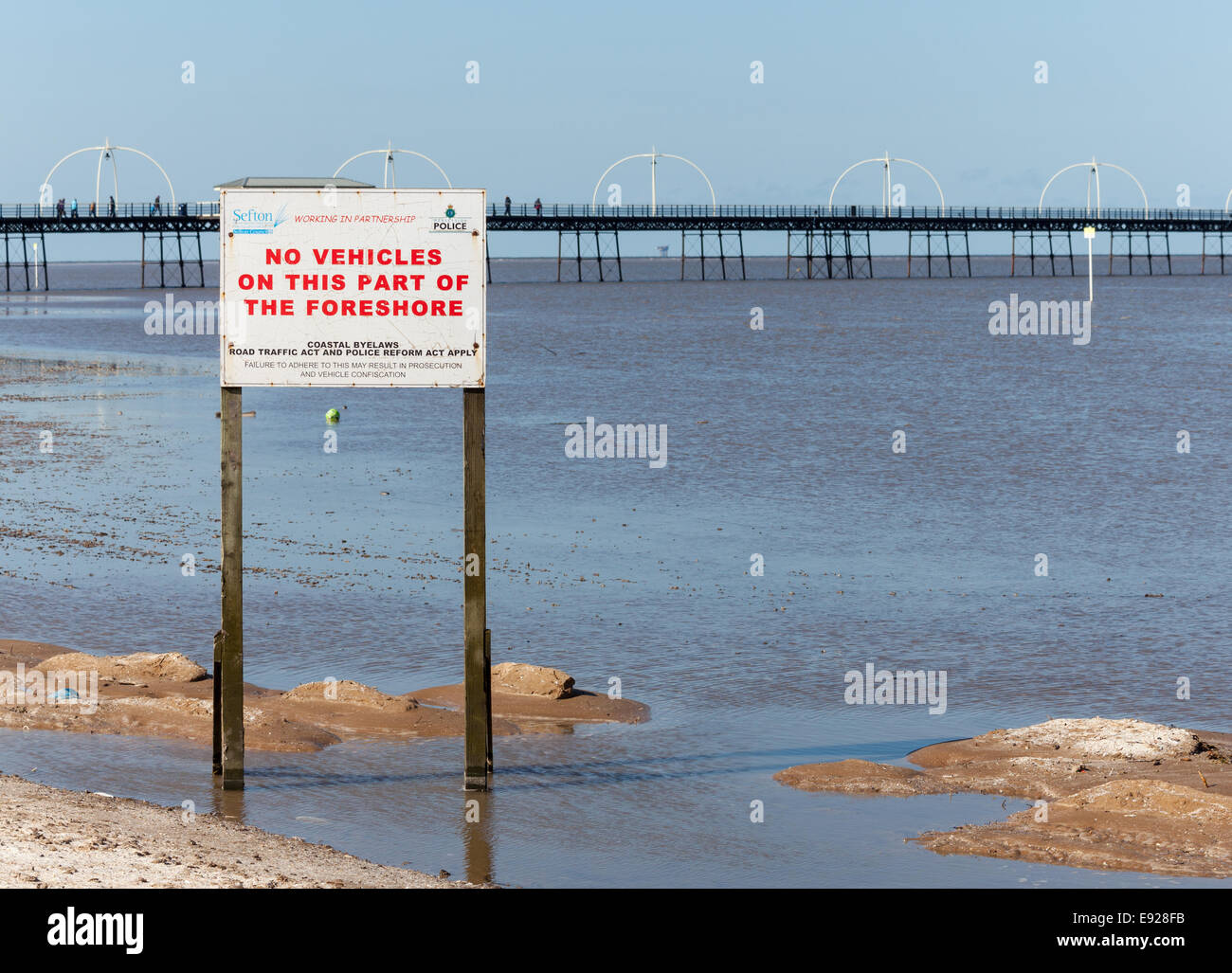 High tide at Southport pier in England Stock Photo