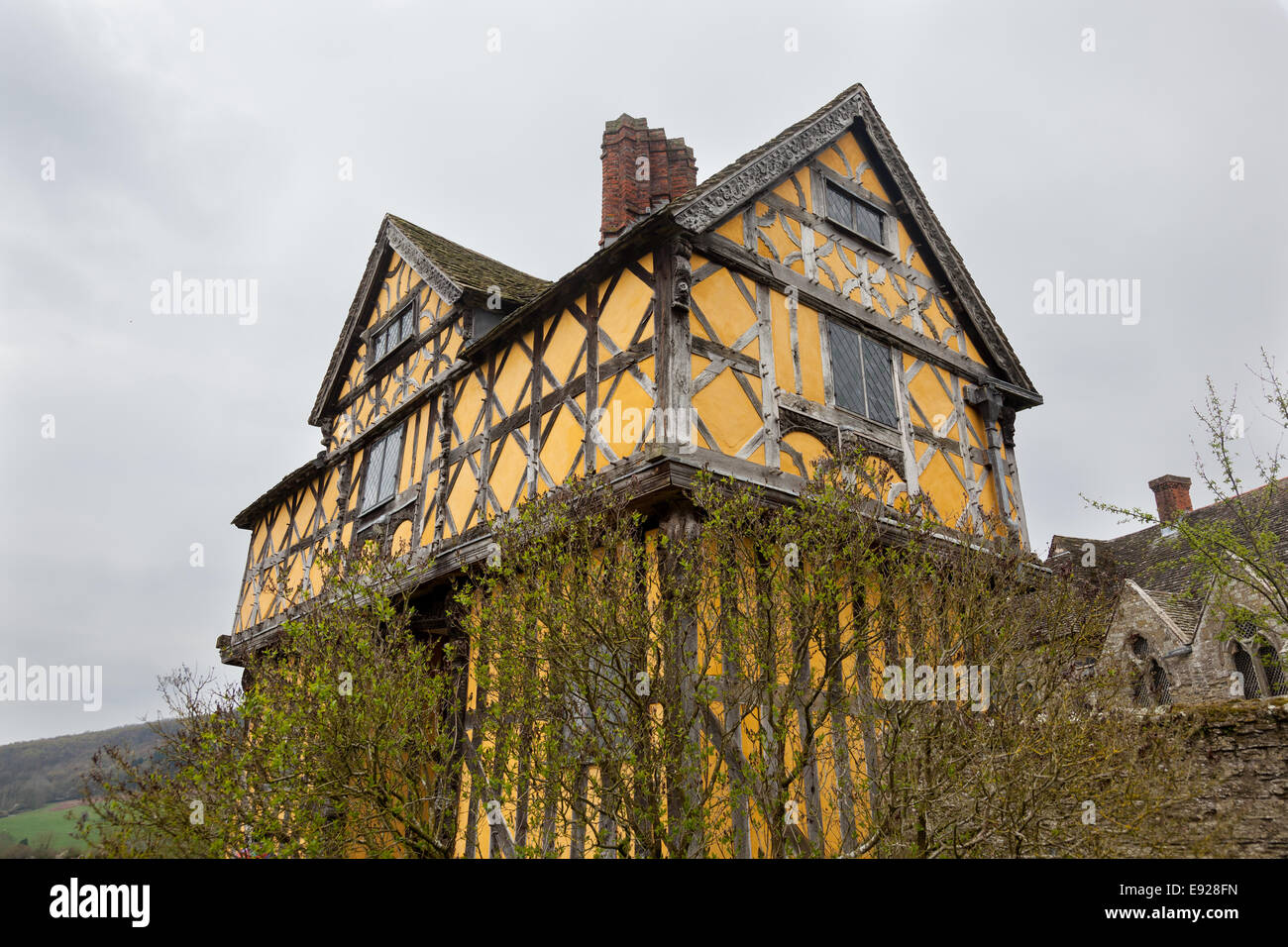 Stokesay Castle in Shropshire on cloudy day Stock Photo