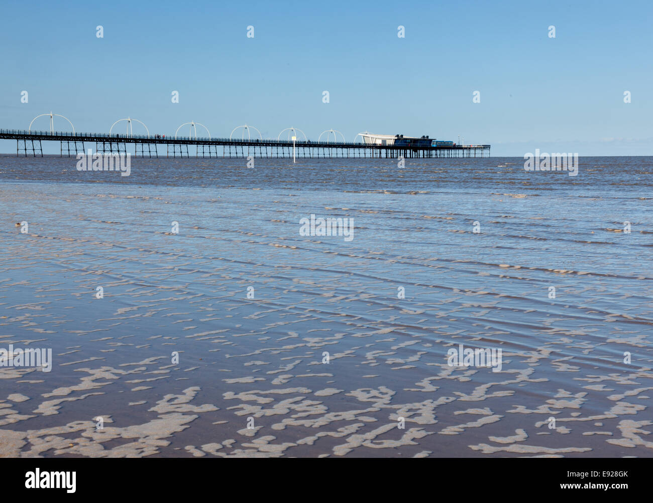 High tide at Southport pier in England Stock Photo