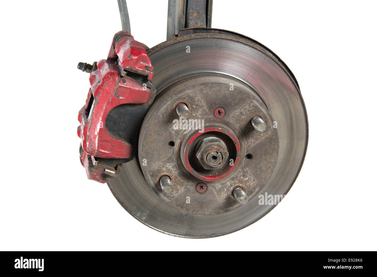 Old brake pads and disk (isolated Stock Photo Alamy