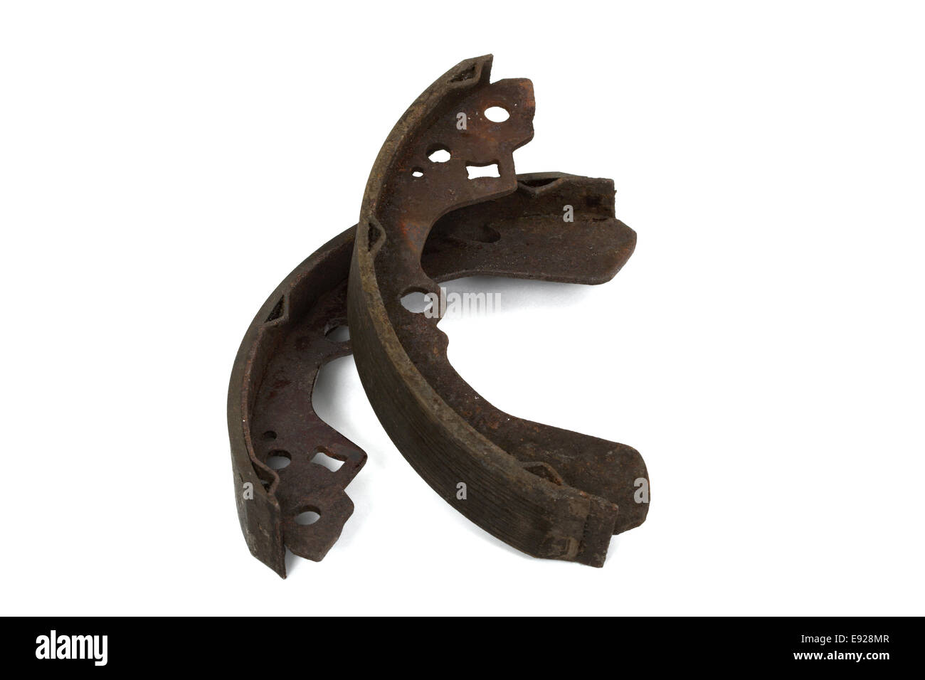 Old brake pads drum brake (isolated Stock Photo Alamy