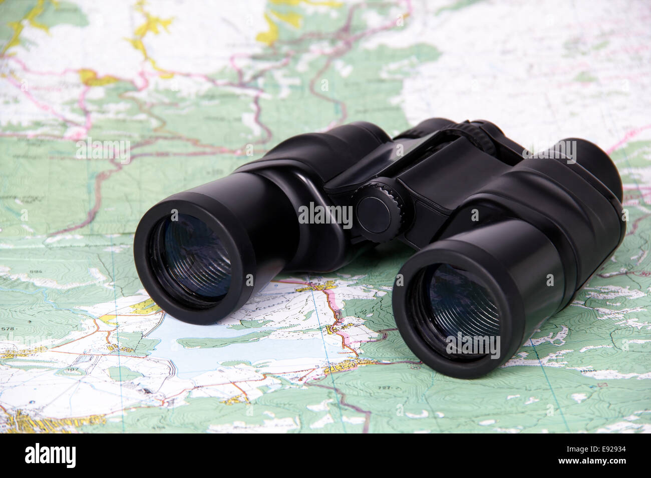 Binoculars and map Stock Photo Alamy