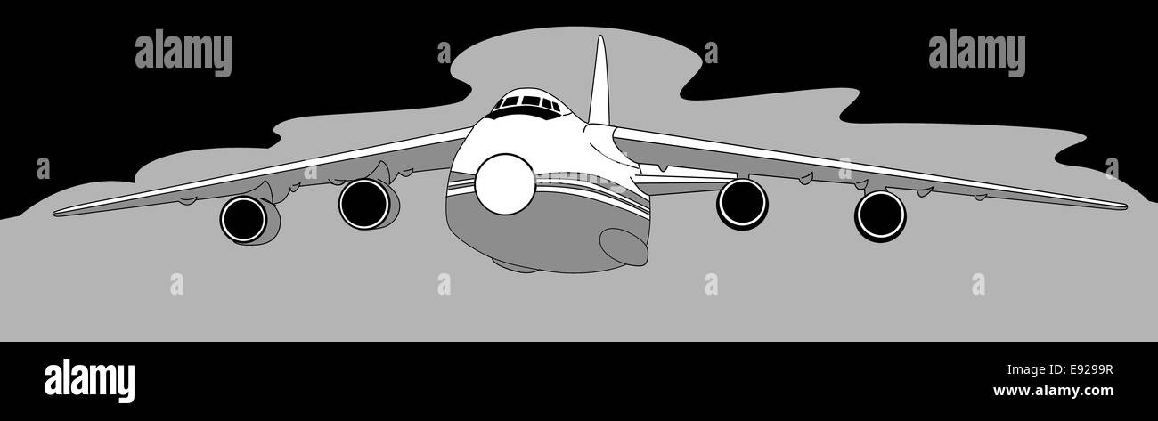 plane silhouette on gray  background Stock Photo