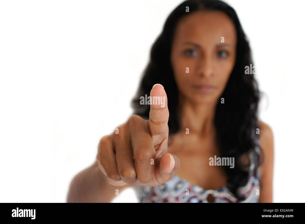 Woman pointing with Finger Stock Photo