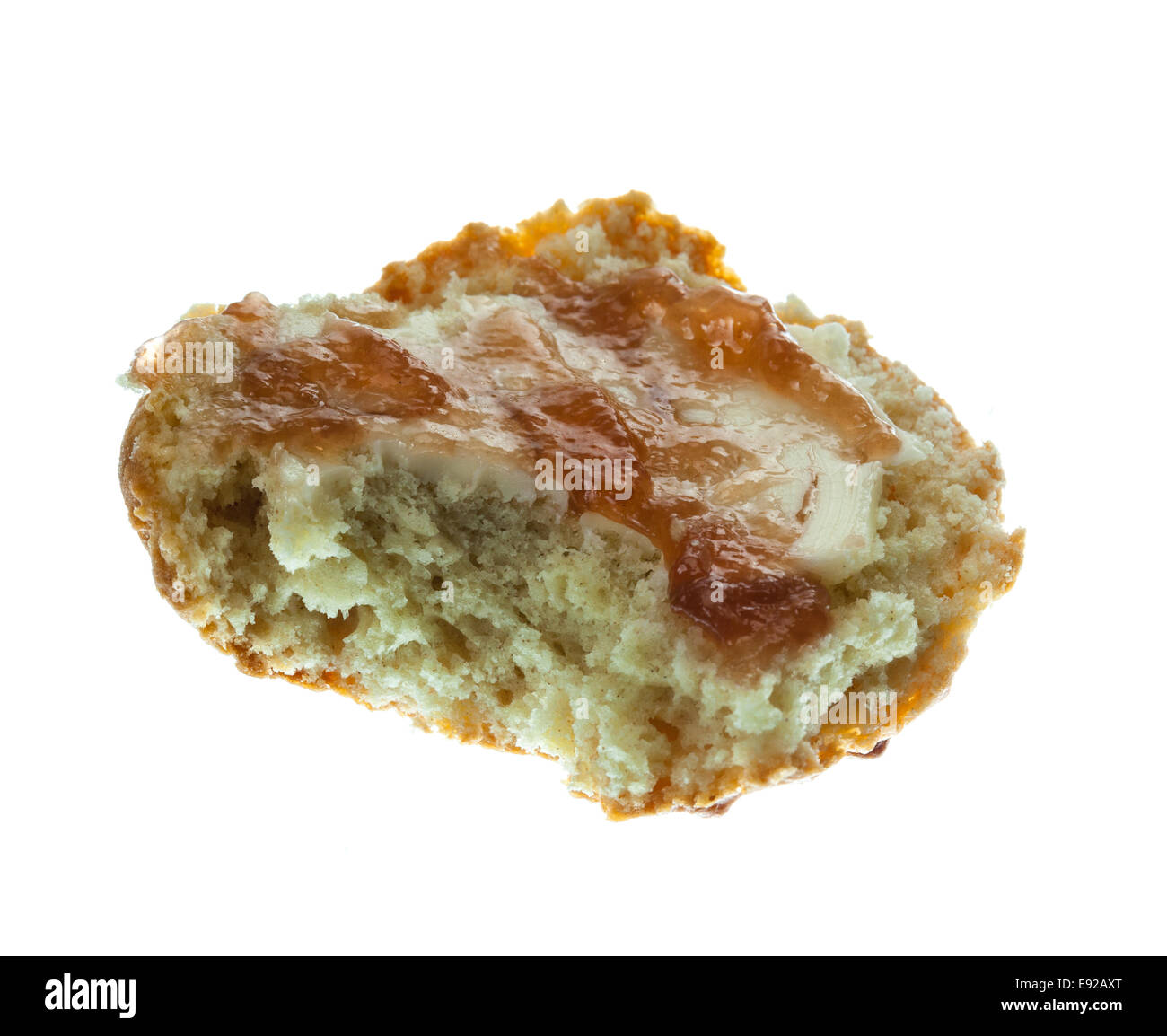 Half scone with butter and jam isolated Stock Photo