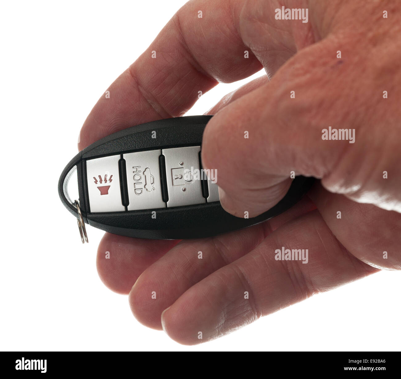 Thumb on keyless wireless door opener Stock Photo