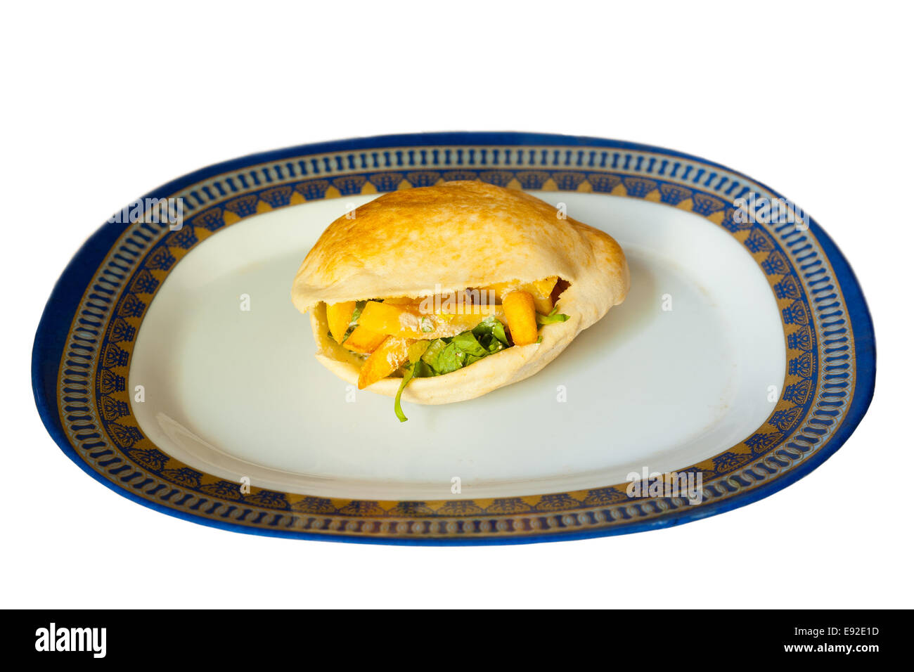 Flat Bread French Fries Sandwich Isolated Stock Photo Alamy