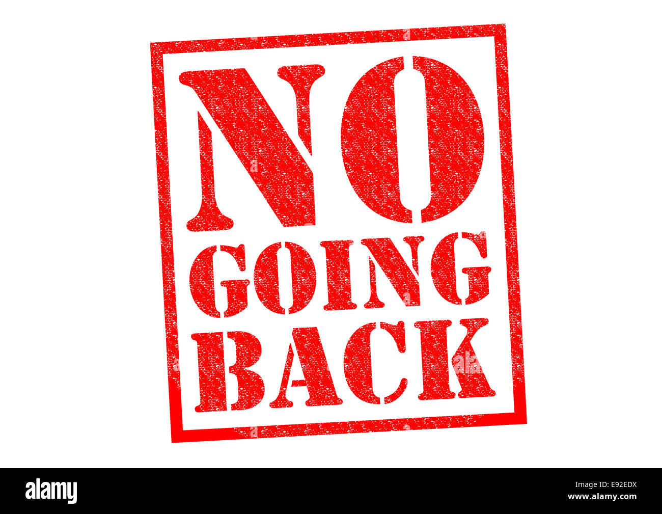 NO GOING BACK red Rubber Stamp over a white background. Stock Photo