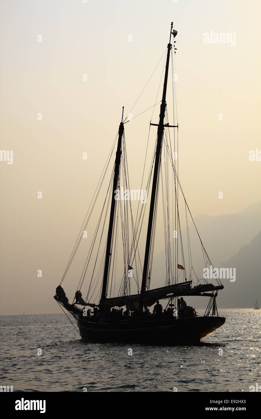 Sailing boat on the Garda lake, Italy Stock Photo