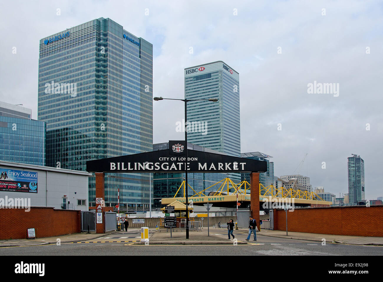 Billingsgate Fish Market located at Canary Wharf, London, with Barclays